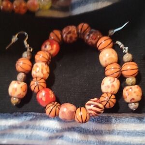 Handcrafted Orange Beaded Bracelet and Earrings Set - Women Jewelry